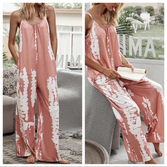 Boho Chic tie dye sleeveless wide leg jumpsuit - Picture 4 of 5